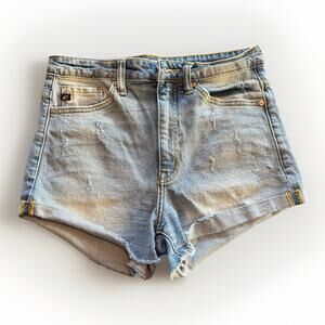 Kancan Distressed Denim Shorts Medium Wash High Rise Cuffed KC8363L - Size M